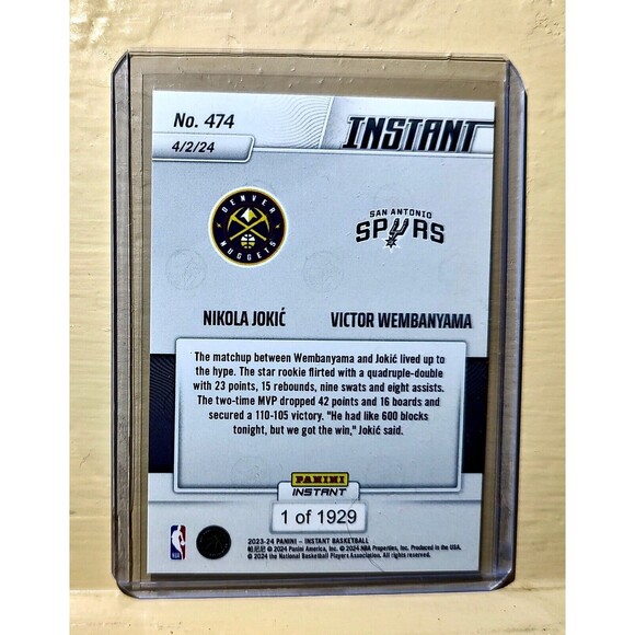 Nikola Jokic / Victor Wembanyama 2023-24 Panini #474 NBA Card 1 of 1929 - Picture 2 of 2